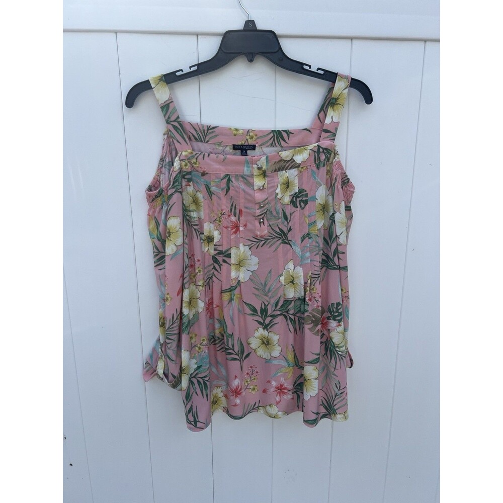 Ava & Grace Floral Blouse Size 2X Stretchy Pink Cold Shoulder